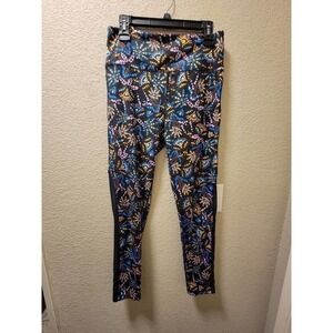Free People Movement Size L Rare Abstract Boho Mesh Paneling Leggings Multicolor